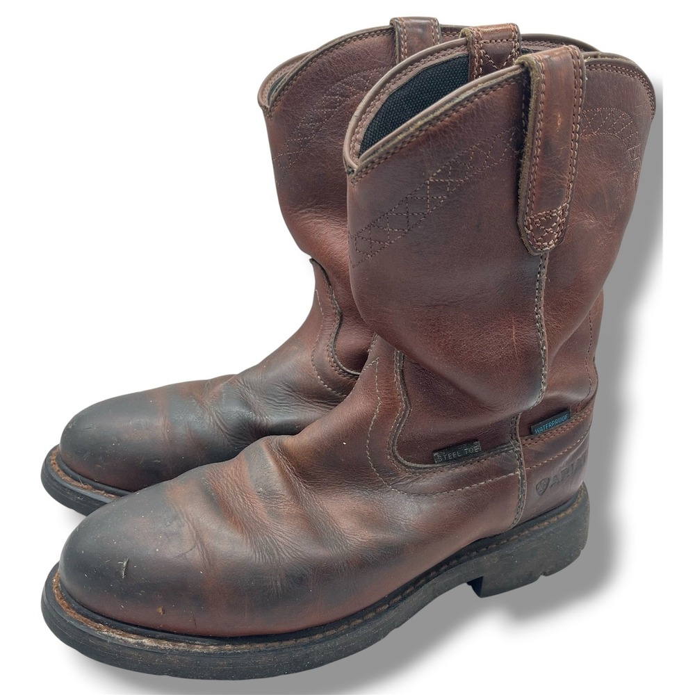 Ariat Mens Sierra Waterproof Steel Toe Work Boots Brown Leather Pull On 10002385